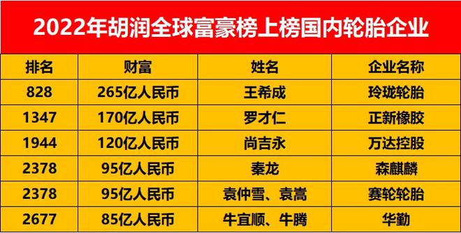 胡润2022年全球富豪榜 6位中国轮胎人上榜(图2)