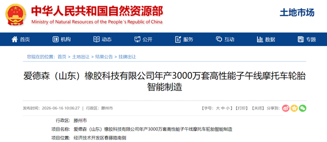 爱德森拿地建设3000万条轮胎项目(图1)